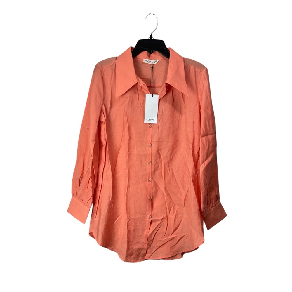 ALLDAY Coral-Orange Long Button Down Shirt wide collar NWT size US 6